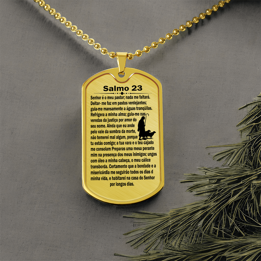 Psalm 23 Portuguese Salmo 23 Necklace Dog Tag Stainless Steel or 18k Gold w 24" Chain-Express Your Love Gifts