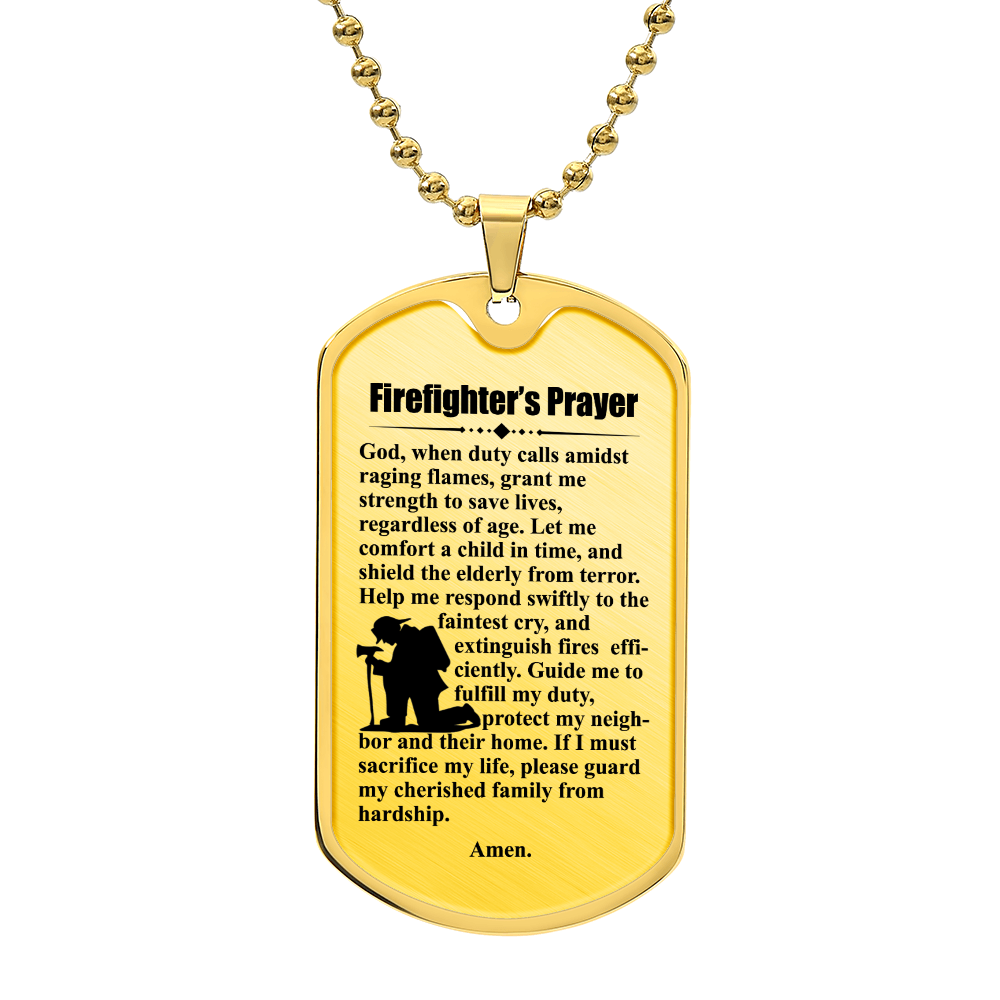Firefighter's Prayer Dogtag Necklace Dog Tag Stainless Steel or 18k Gold w 24" Chain-Express Your Love Gifts