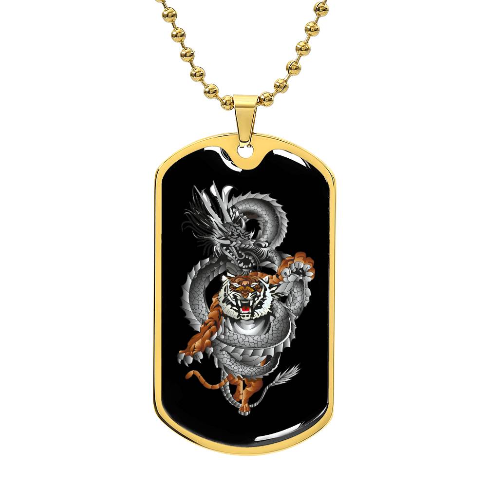 Tiger Dragon Yin Yang Necklace Dog Tag Stainless Steel or 18k Gold w 24" Chain-Express Your Love Gifts