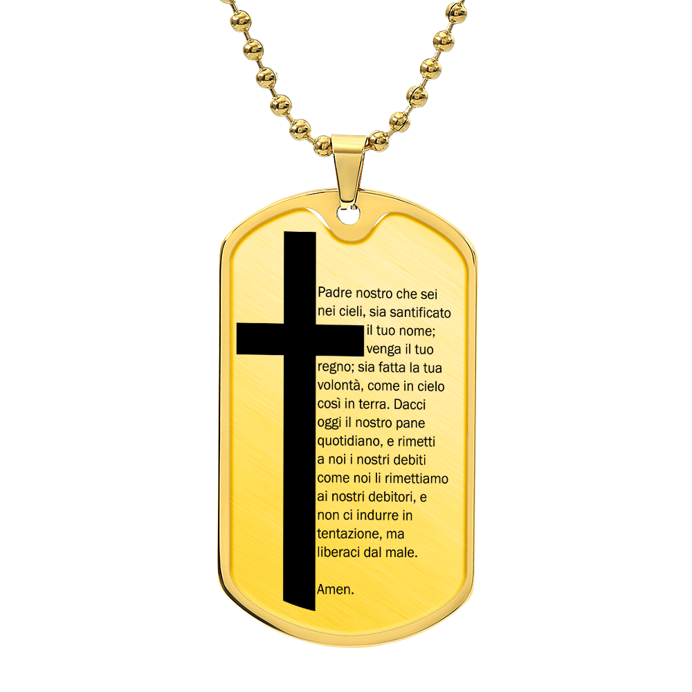 Lord's Prayer Italian Padre Nostro Necklace Dog Tag Stainless Steel or 18k Gold w 24" Chain-Express Your Love Gifts