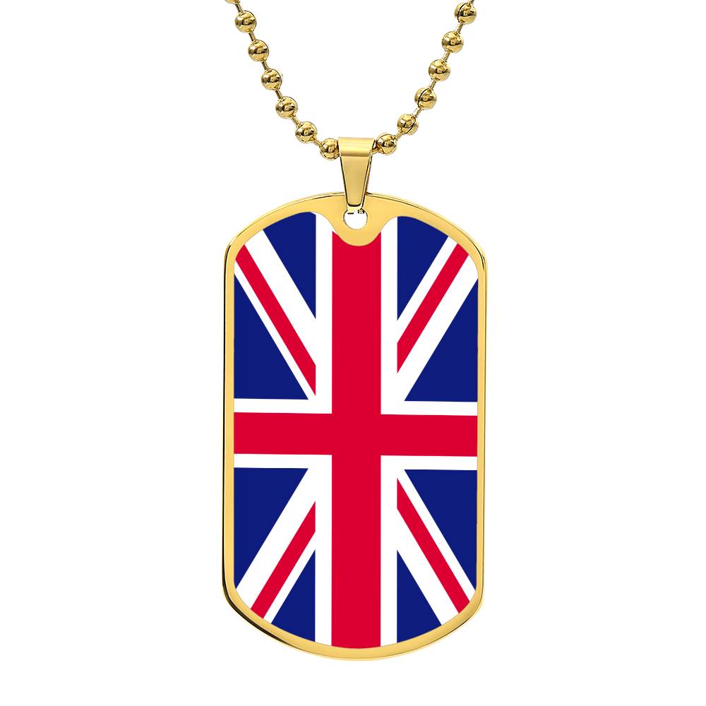 UK Flag Necklace Dog Tag Stainless Steel or 18k Gold 24" Chain-Express Your Love Gifts