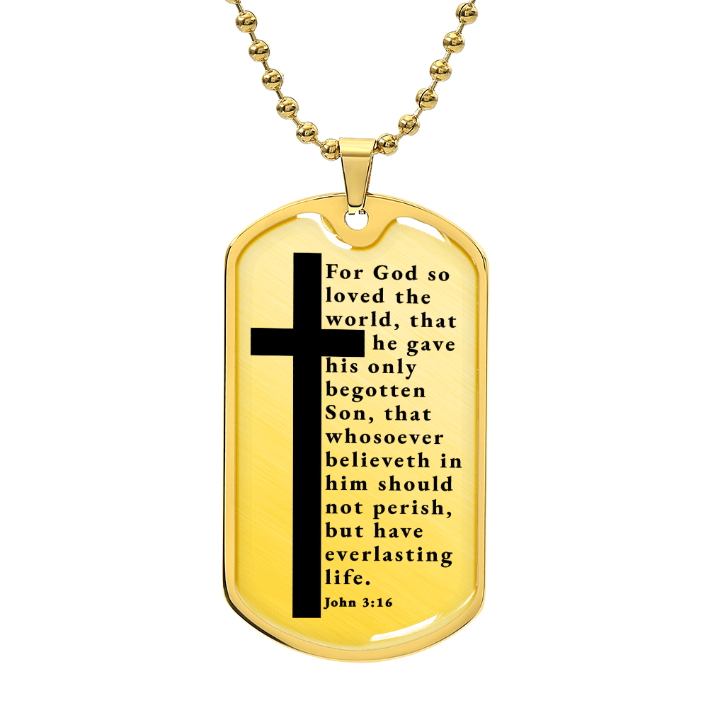 Everlasting Life John 3:16 Necklace Stainless Steel or 18k Gold Dog Tag W 24"-Express Your Love Gifts