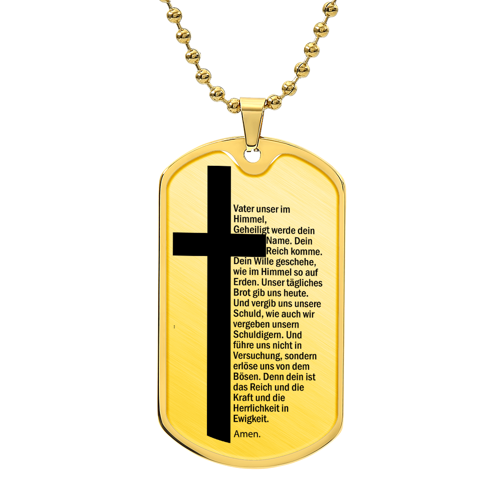 Lord's Prayer German Vater Unser Necklace Dog Tag Stainless Steel or 18k Gold w 24" Chain-Express Your Love Gifts
