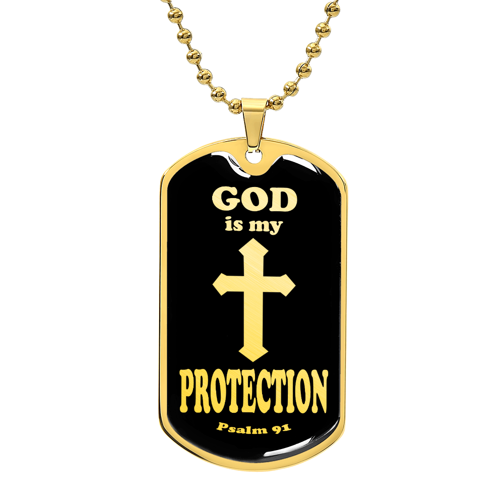 God is My Protection Psalm 91 Necklace Dog Tag Stainless Steel or 18k Gold w 24" Chain-Express Your Love Gifts