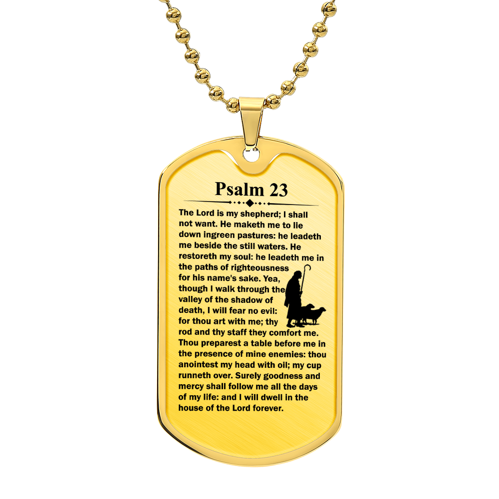 Psalm 23 English Necklace Dog Tag Stainless Steel or 18k Gold w 24" Chain-Express Your Love Gifts