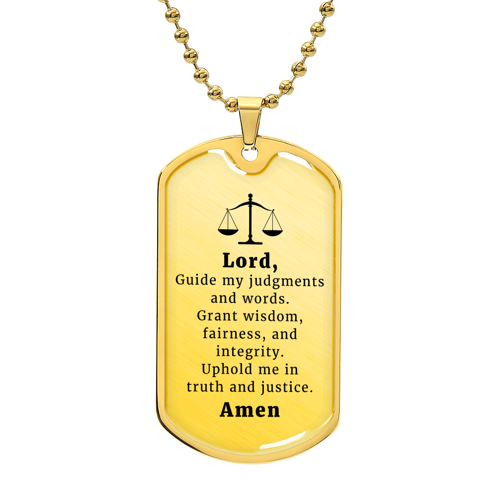 Judge and Lawyer's Prayer Necklace Stainless Steel or 18k Gold Dog Tag 24" Chain-Express Your Love Gifts
