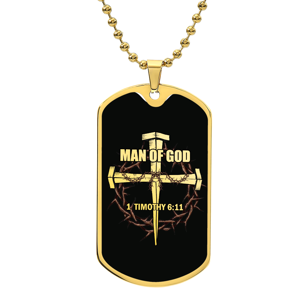 Man of God Cross Timothy Necklace Dog Tag Stainless Steel or 18k Gold w 24" Chain-Express Your Love Gifts
