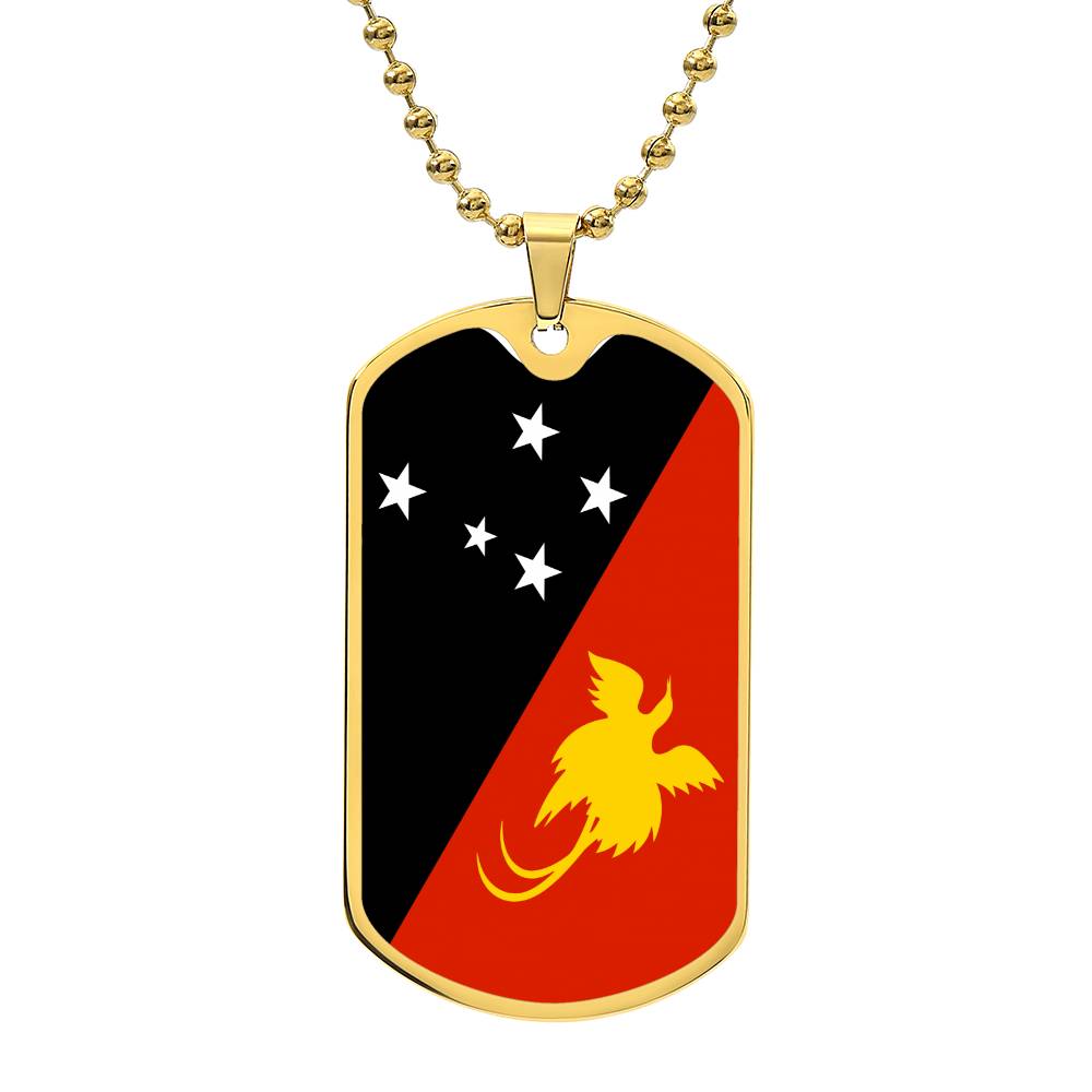 Papua New Guinea Flag Dog Tag Necklace Stainless Steel or 18k Gold Dog Tag 24"-Express Your Love Gifts