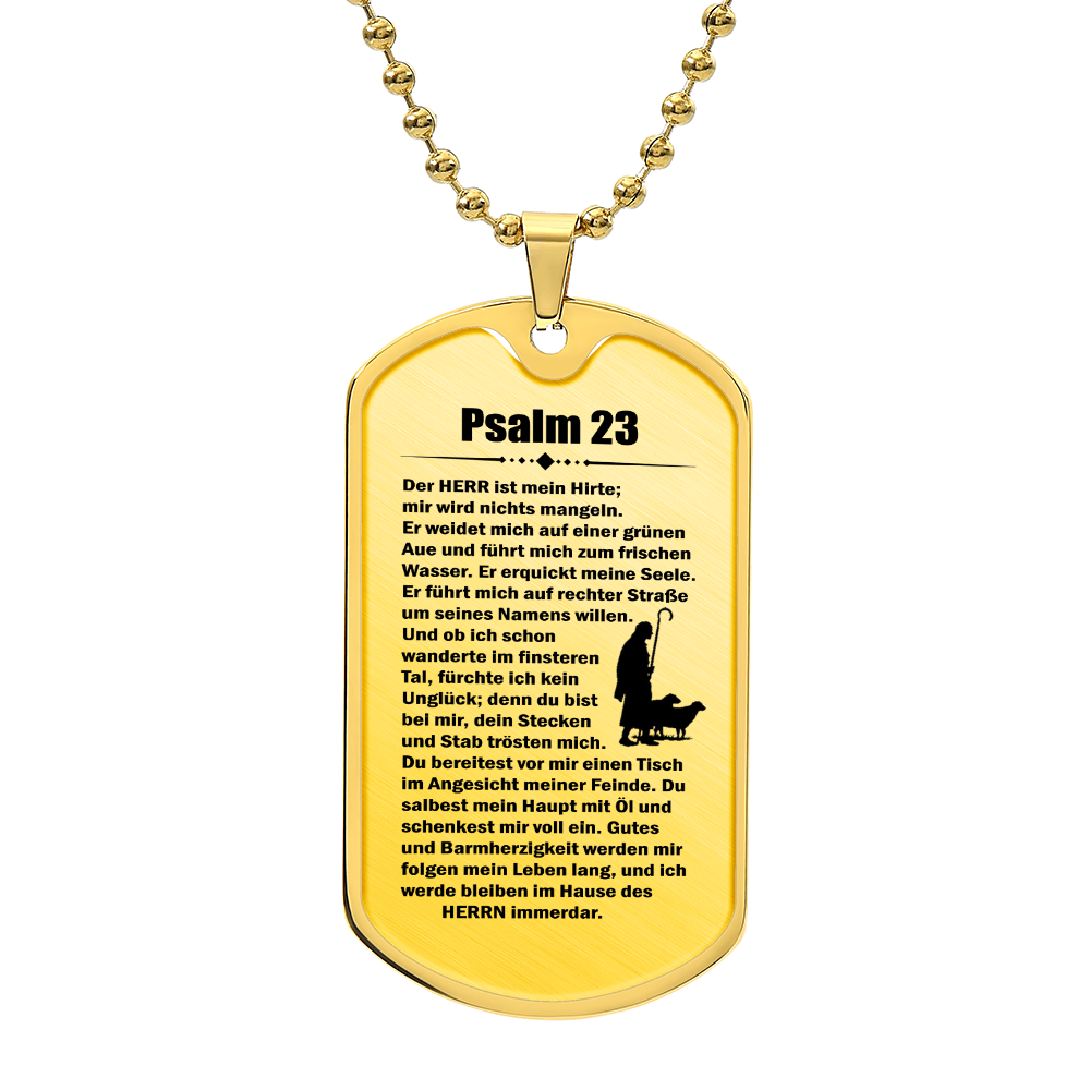 Psalm 23 German Necklace Dog Tag Stainless Steel or 18k Gold w 24" Chain-Express Your Love Gifts