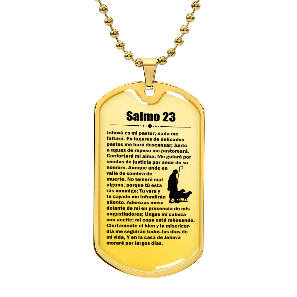 Salmo 23 Psalm 23 Spanish Necklace Dog Tag Stainless Steel or 18k Gold w 24" Chain-Express Your Love Gifts