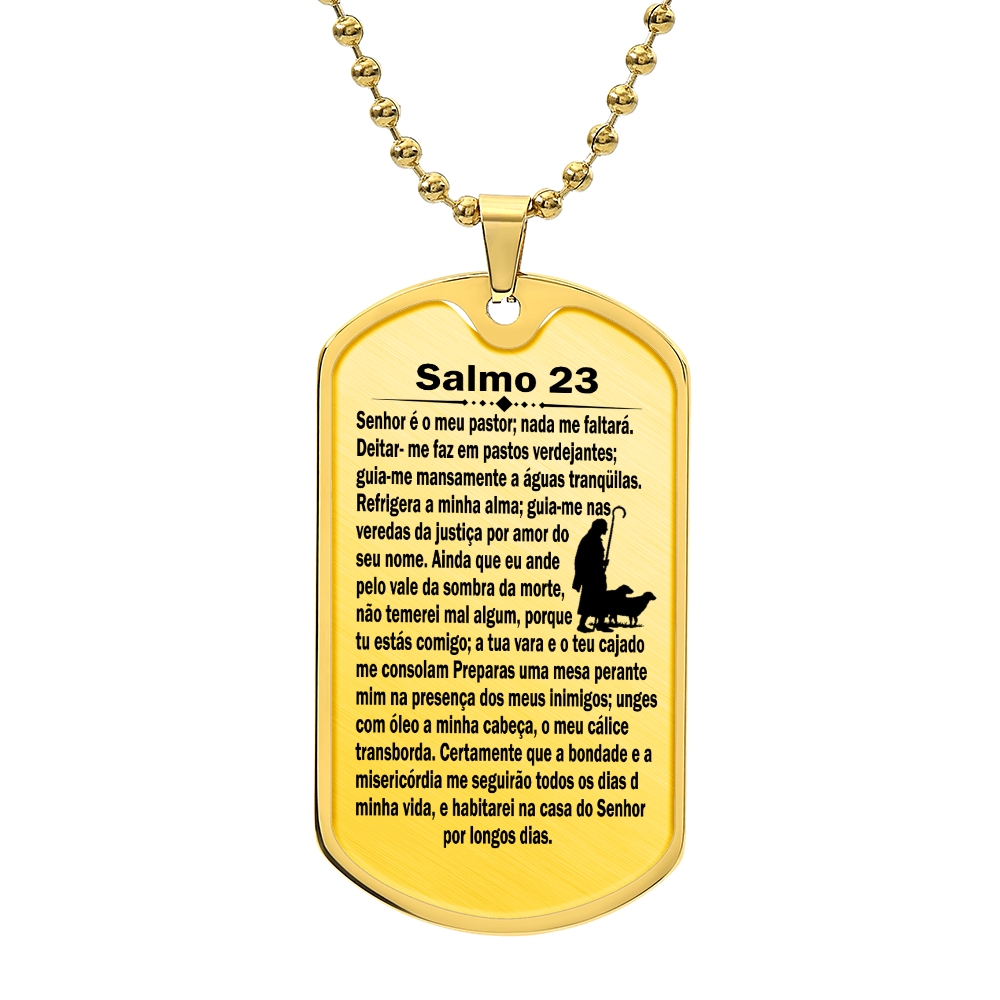 Psalm 23 Portuguese Salmo 23 Necklace Dog Tag Stainless Steel or 18k Gold w 24" Chain-Express Your Love Gifts