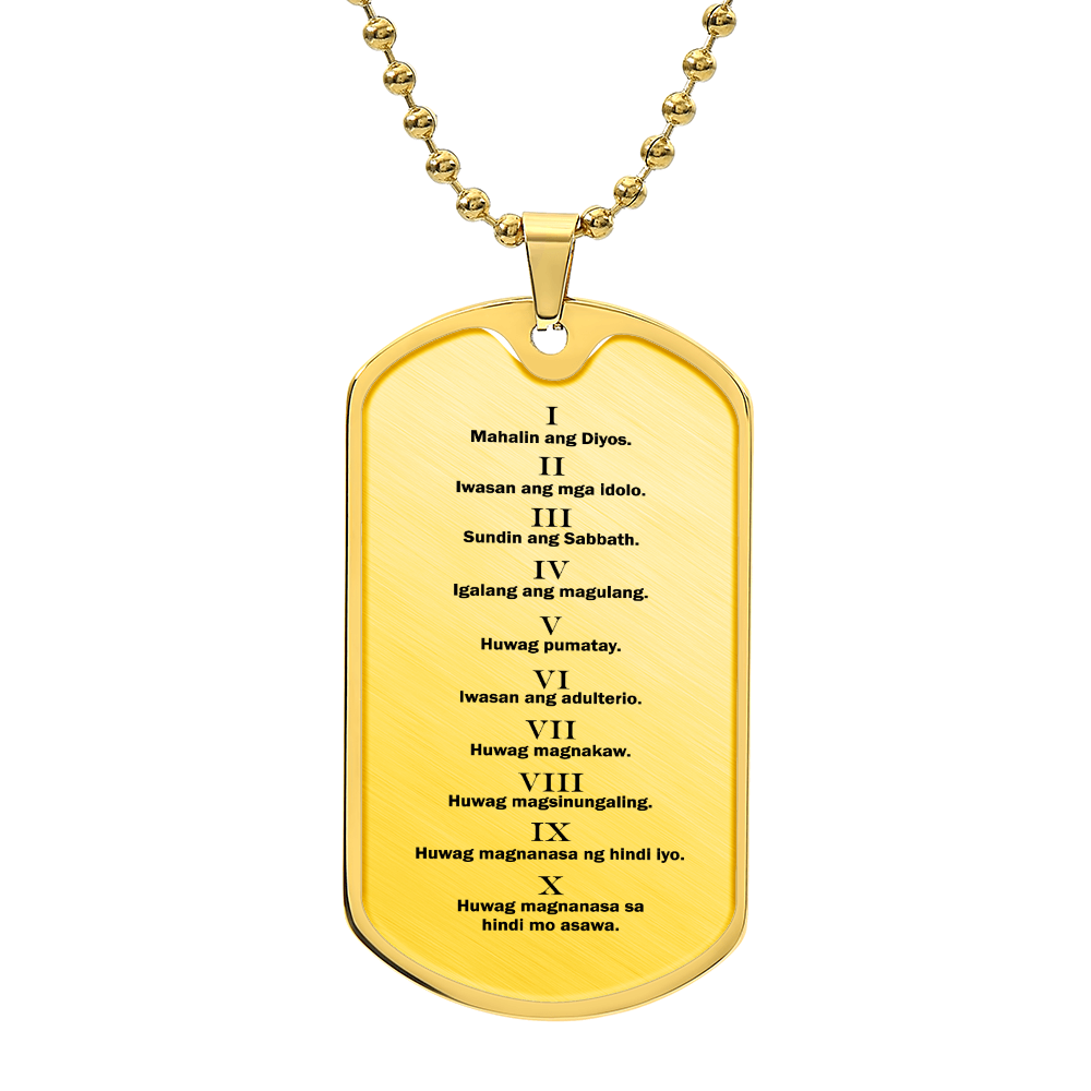 Ten Commandments Tagalog Sampung Utos Necklace Dog Tag Stainless Steel or 18k Gold w 24" Chain-Express Your Love Gifts