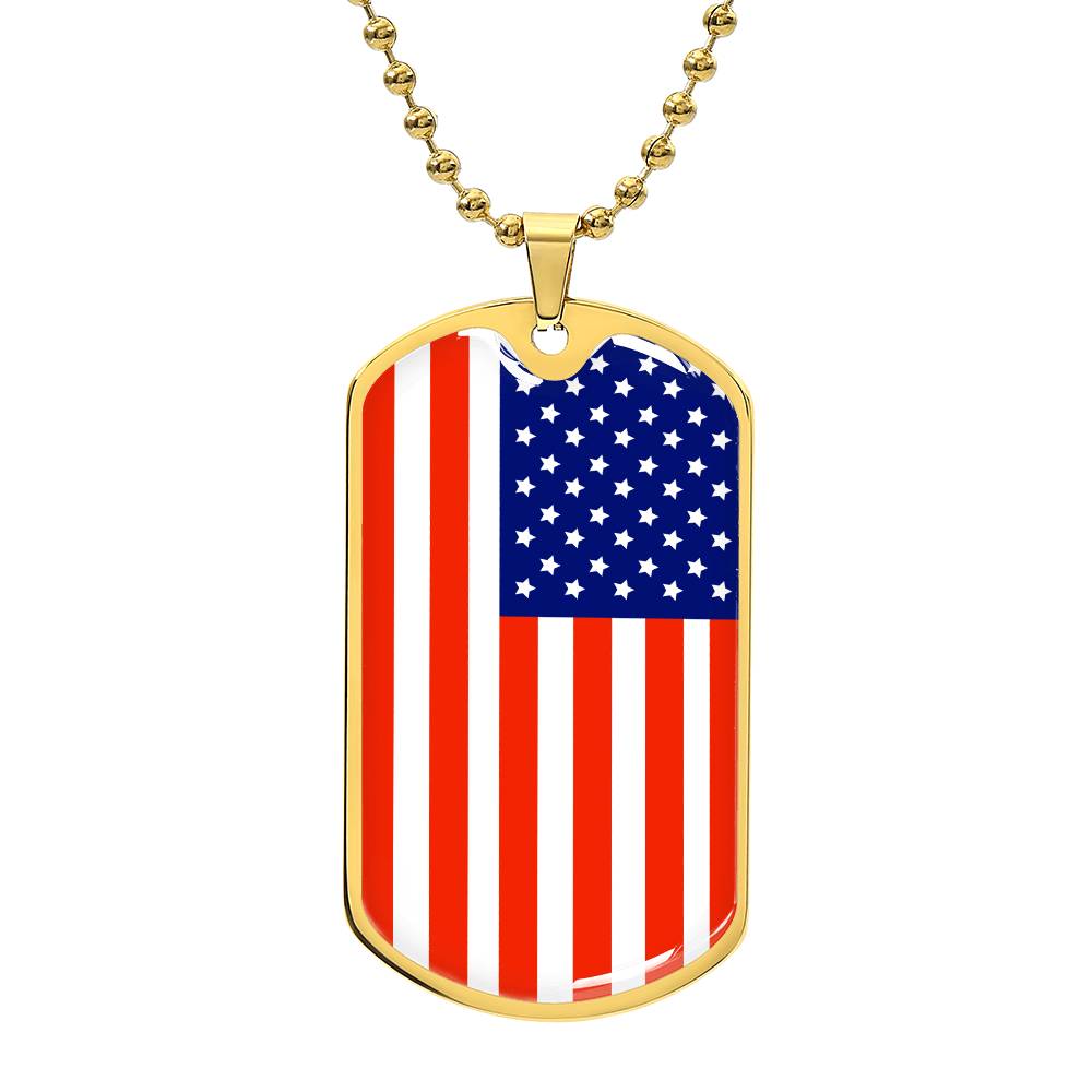 Country Pride Red, White and Blue Steel US Flag Stainless Steel Silver Tone or 18k Gold Military Dog Tag Necklace w 24" Ball Chain-Express Your Love Gifts
