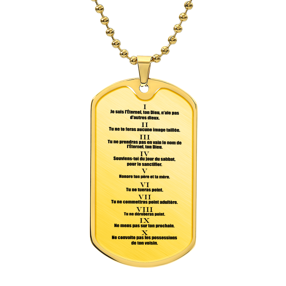 Ten Commandments French Dix Commandements Necklace Dog Tag Stainless Steel or 18k Gold w 24" Chain-Express Your Love Gifts