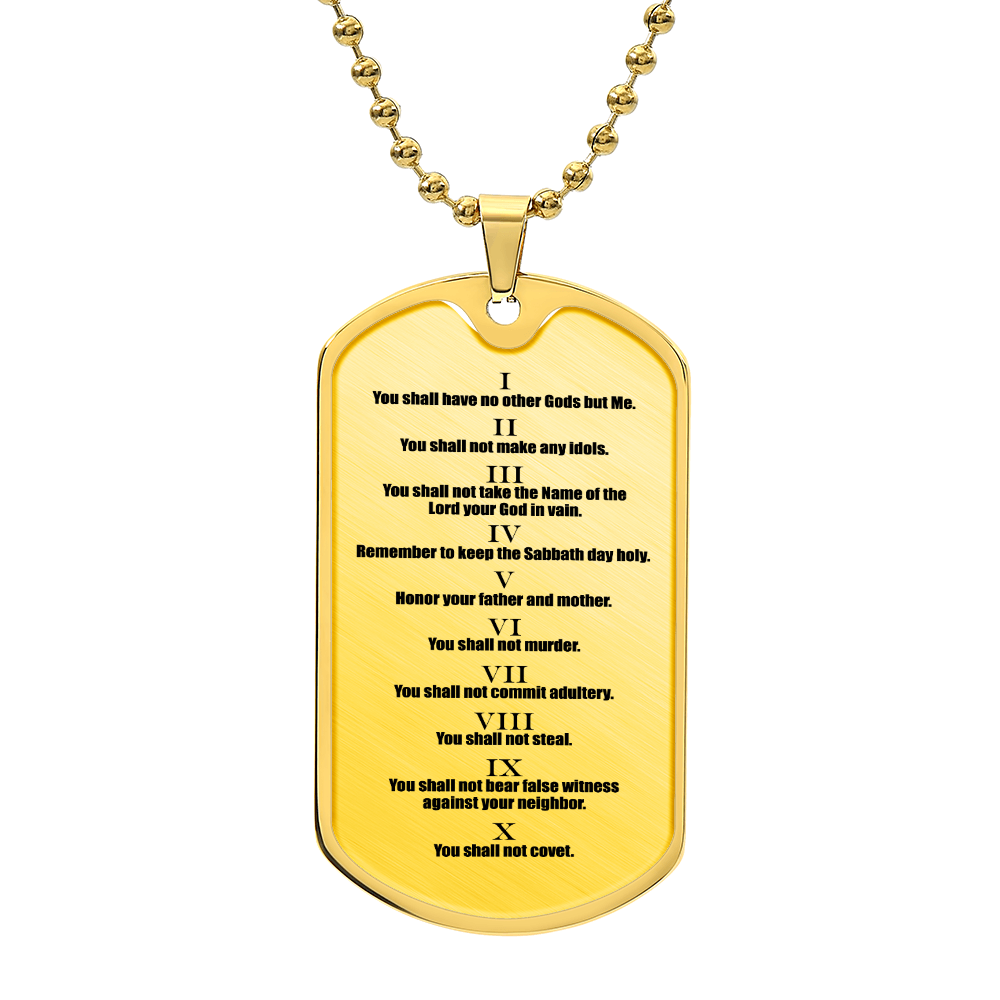Ten Commandments English Necklace Dog Tag Stainless Steel or 18k Gold w 24" Chain-Express Your Love Gifts