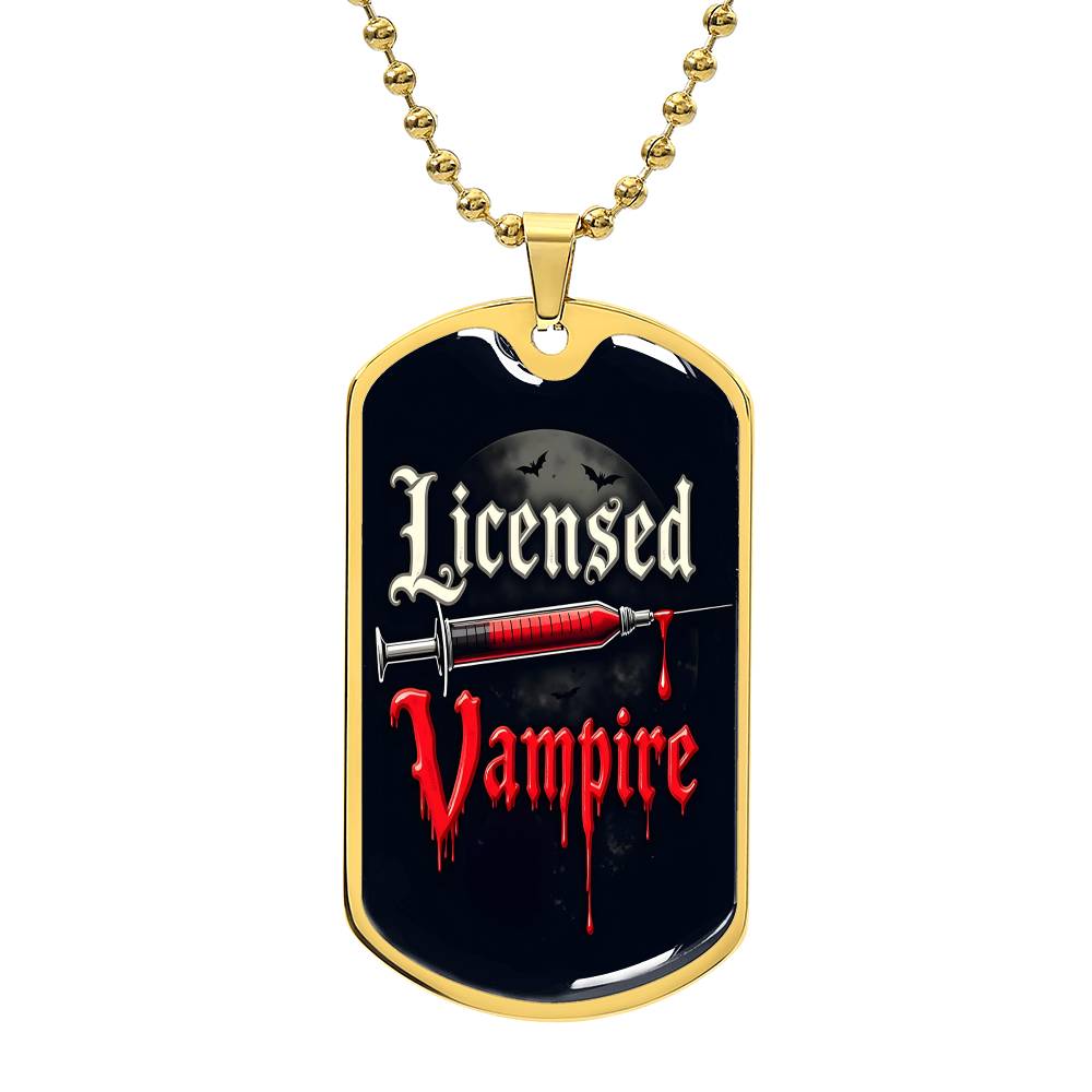 Licensed Vampire Phlebotomist Nurse Necklace Stainless Steel or 18k Gold Dog Tag 24"-Express Your Love Gifts