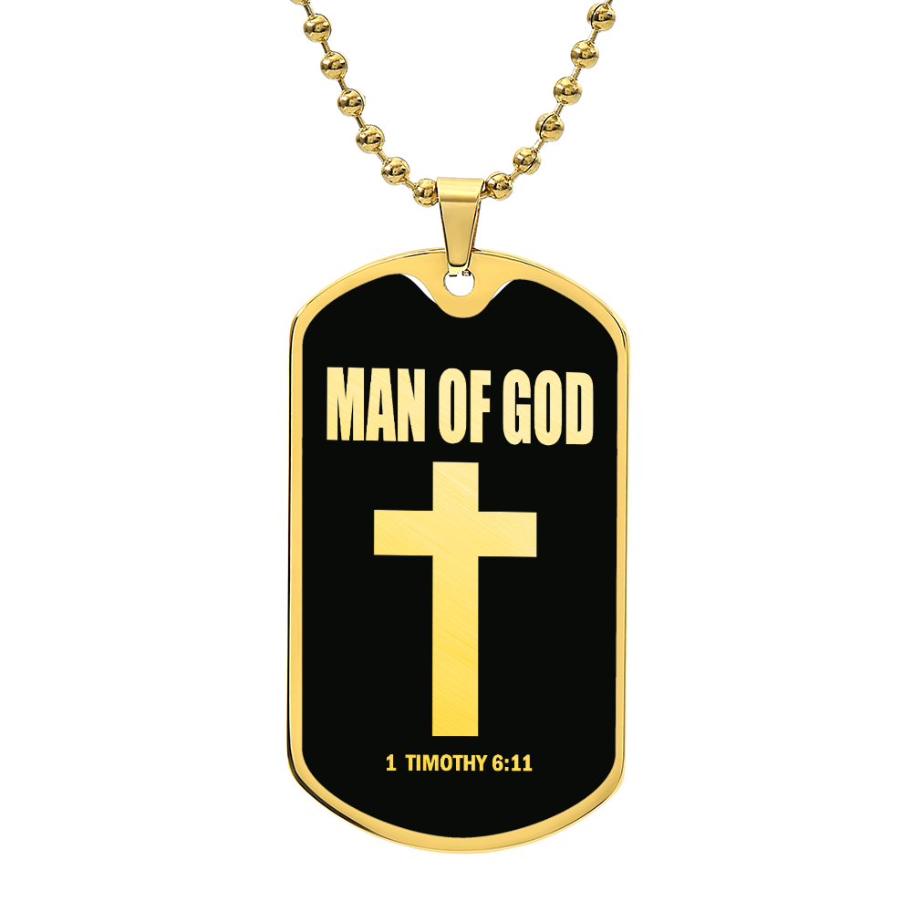 Man of God 1 Timothy 6 Necklace Dog Tag Stainless Steel or 18k Gold w 24" Chain-Express Your Love Gifts
