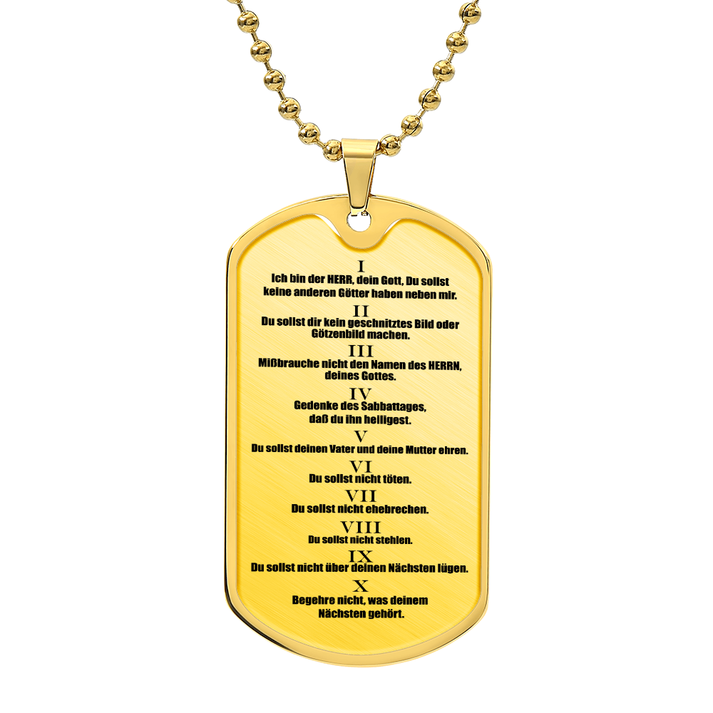 Ten Commandments German 10 Gebote Halskette Necklace Dog Tag Stainless Steel or 18k Gold w 24" Chain-Express Your Love Gifts