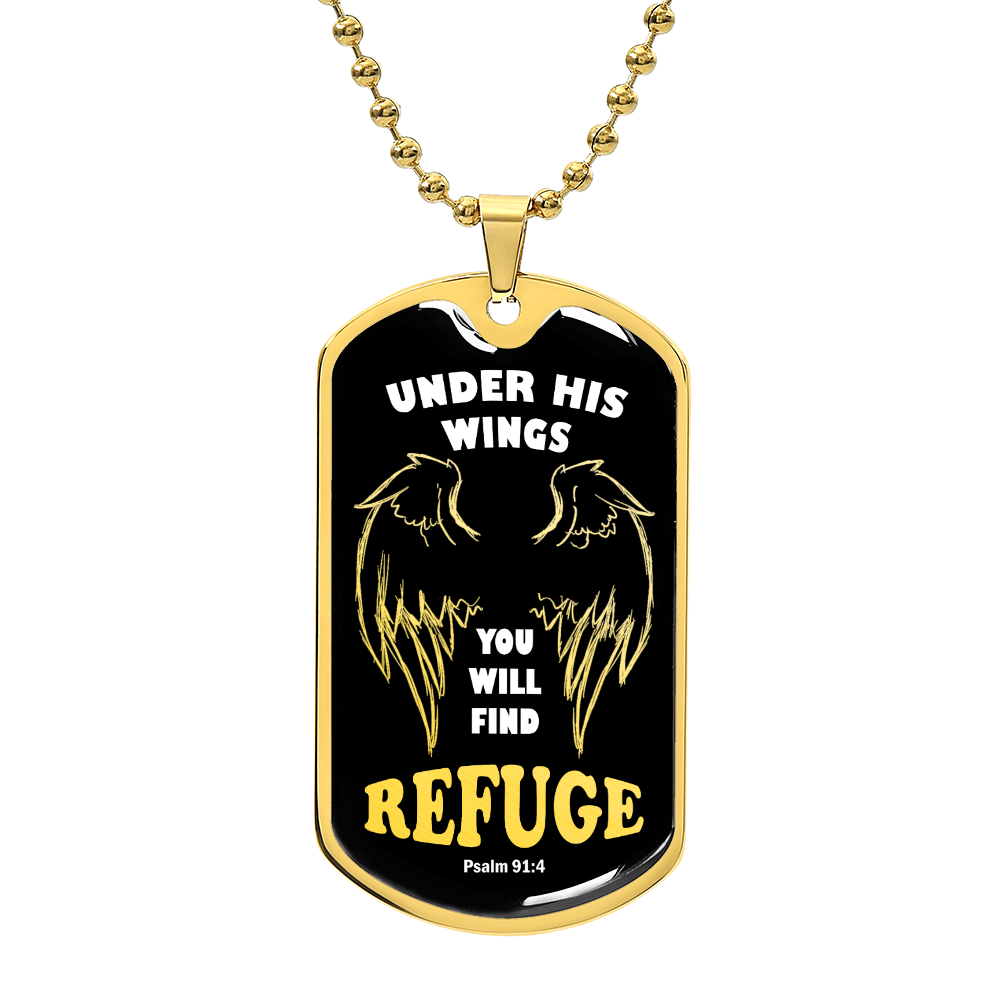 Psalm 91 Refuge Under His Wings Necklace Dog Tag Stainless Steel or 18k Gold w 24" Chain-Express Your Love Gifts