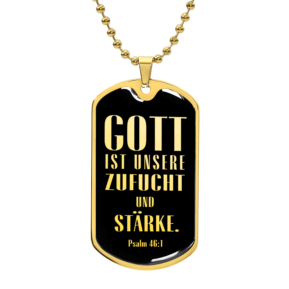 Psalm 46:10 God is Our Refuge and Strength Necklace Stainless Steel or 18k Gold Dog Tag 24" Chain-Express Your Love Gifts