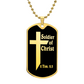 Soldier of Christ 2 Tim 2 3 Necklace Dog Tag Stainless Steel or 18k Gold w 24" Chain-Express Your Love Gifts