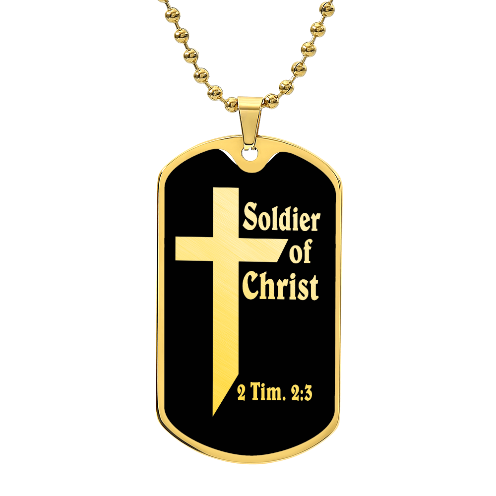 Soldier of Christ 2 Tim 2 3 Necklace Dog Tag Stainless Steel or 18k Gold w 24" Chain-Express Your Love Gifts