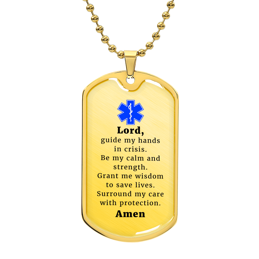 EMT Prayer Necklace Stainless Steel or 18k Gold Dog Tag 24" Chain-Express Your Love Gifts