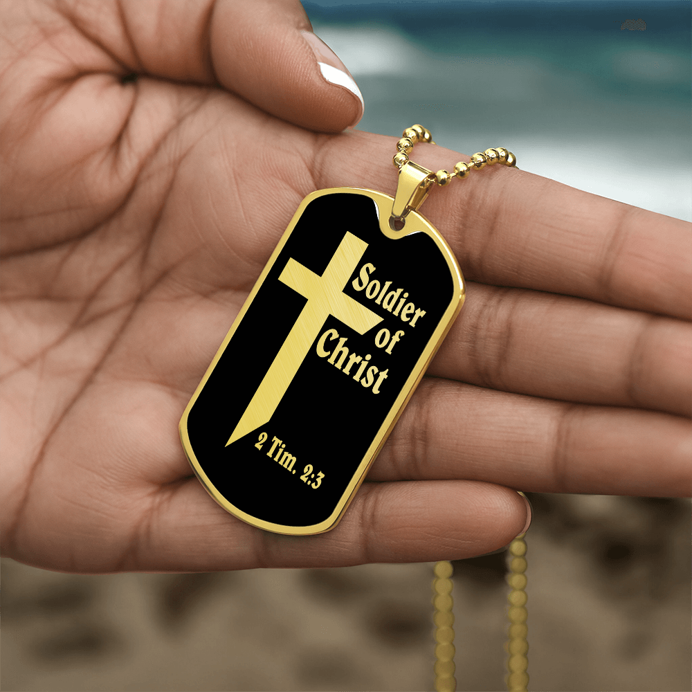 Soldier of Christ 2 Tim 2 3 Necklace Dog Tag Stainless Steel or 18k Gold w 24" Chain-Express Your Love Gifts