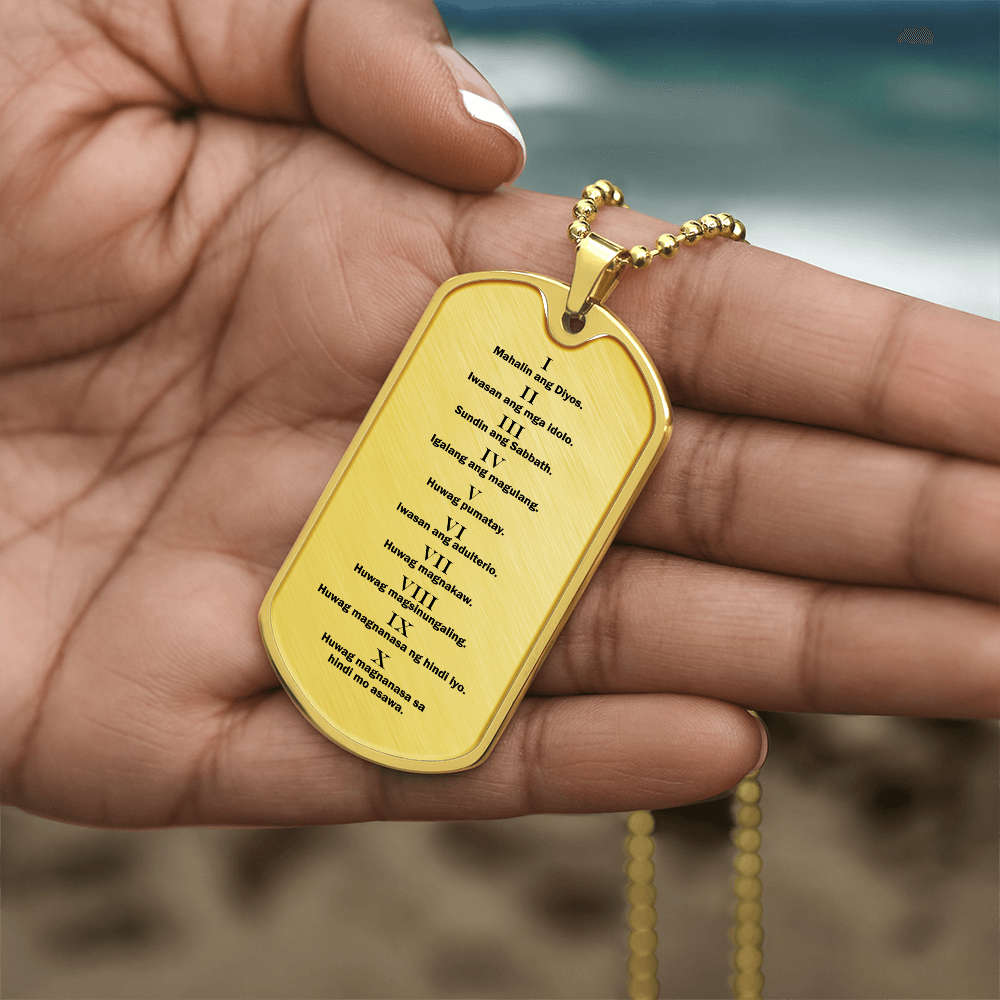 Ten Commandments Tagalog Sampung Utos Necklace Dog Tag Stainless Steel or 18k Gold w 24" Chain-Express Your Love Gifts