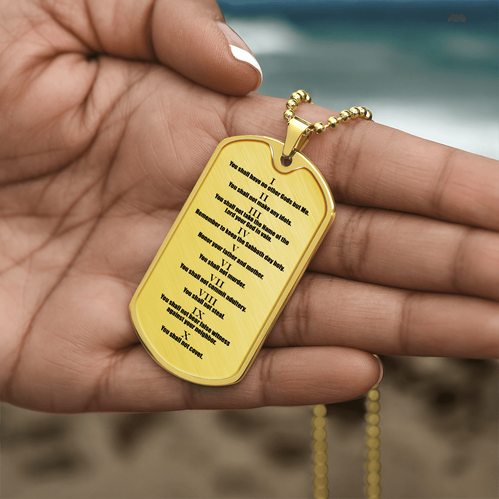 Ten Commandments English Necklace Dog Tag Stainless Steel or 18k Gold w 24" Chain-Express Your Love Gifts