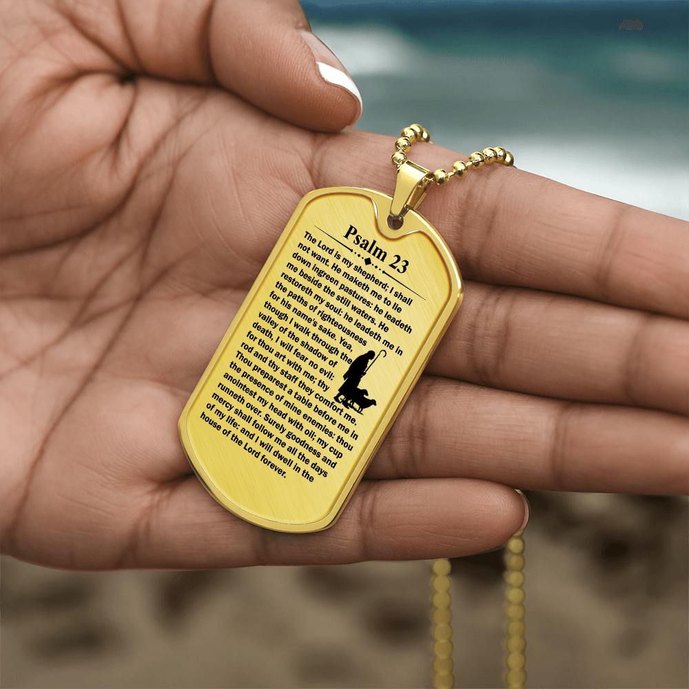 Psalm 23 English Necklace Dog Tag Stainless Steel or 18k Gold w 24" Chain-Express Your Love Gifts