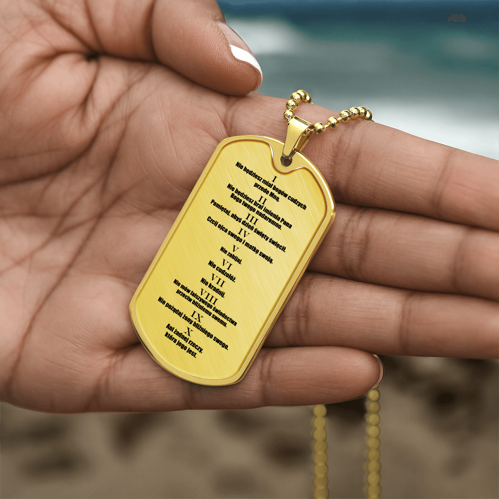 Ten Commandments Polish Przykazań Bożych Necklace Dog Tag Stainless Steel or 18k Gold w 24" Chain-Express Your Love Gifts