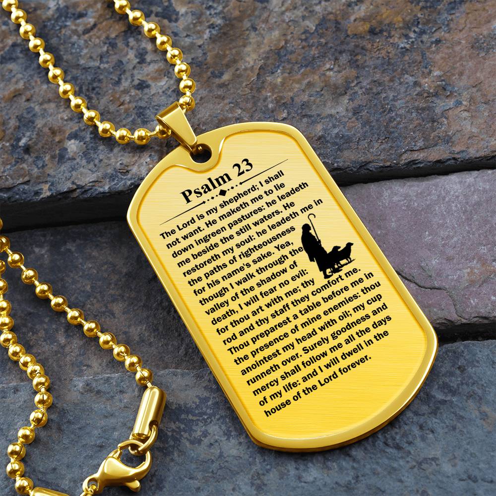 Psalm 23 English Necklace Dog Tag Stainless Steel or 18k Gold w 24" Chain-Express Your Love Gifts