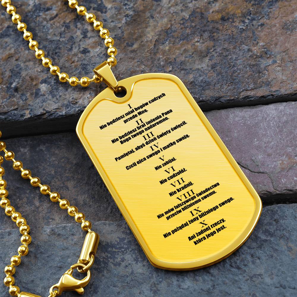 Ten Commandments Polish Przykazań Bożych Necklace Dog Tag Stainless Steel or 18k Gold w 24" Chain-Express Your Love Gifts