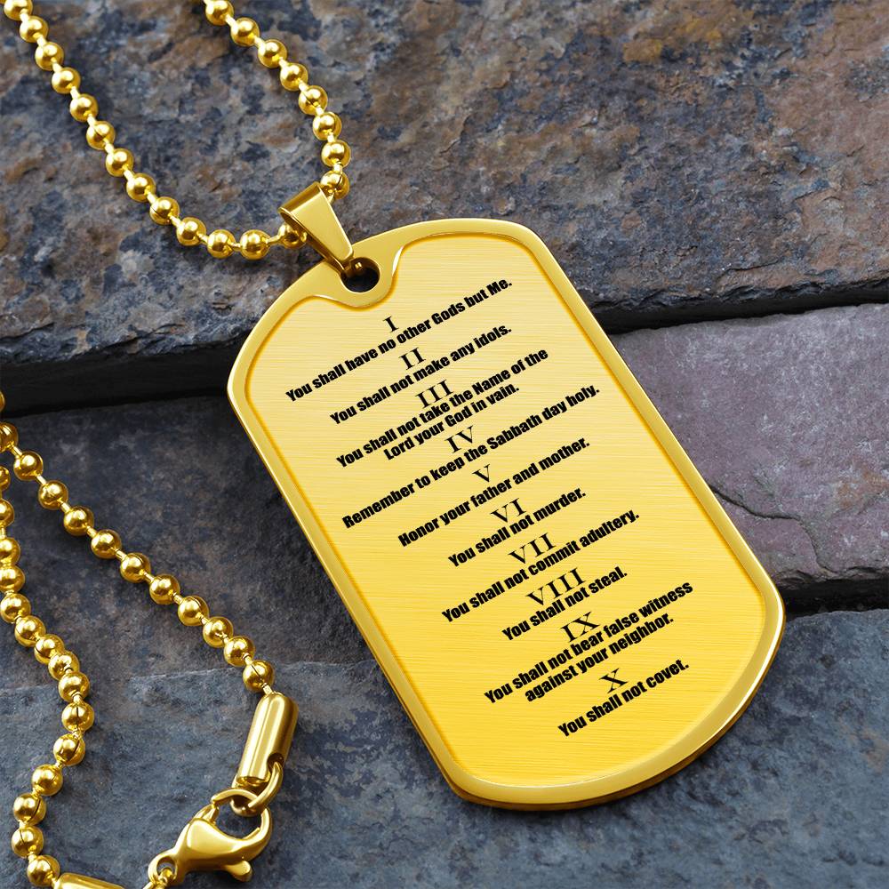 Ten Commandments English Necklace Dog Tag Stainless Steel or 18k Gold w 24" Chain-Express Your Love Gifts