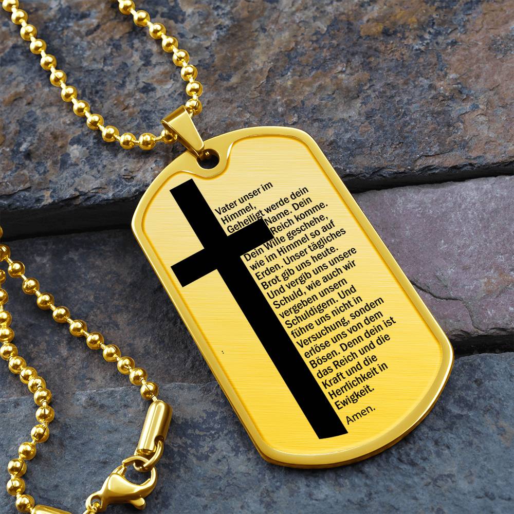 Lord's Prayer German Vater Unser Necklace Dog Tag Stainless Steel or 18k Gold w 24" Chain-Express Your Love Gifts