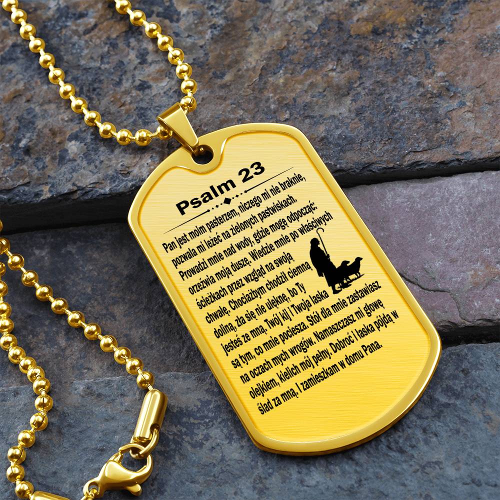 Psalm 23 Polish Psalm Dawida Necklace Dog Tag Stainless Steel or 18k Gold w 24" Chain-Express Your Love Gifts