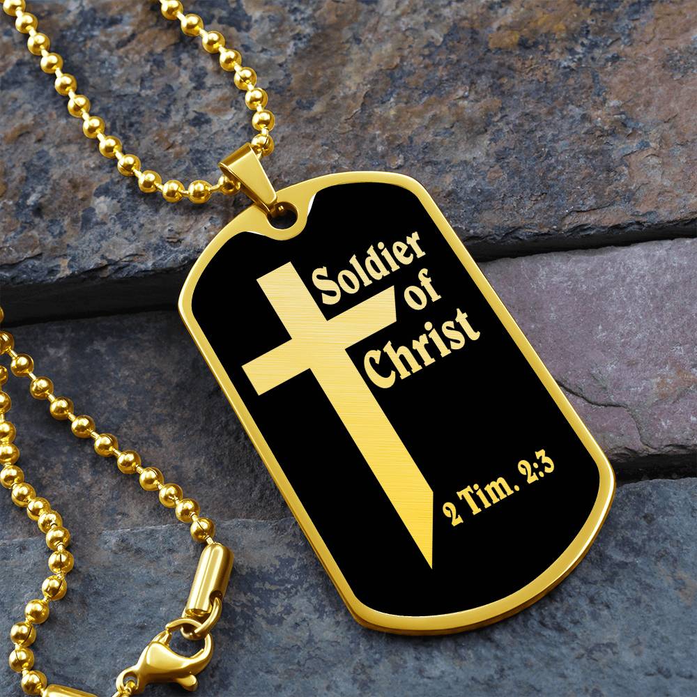 Soldier of Christ 2 Tim 2 3 Necklace Dog Tag Stainless Steel or 18k Gold w 24" Chain-Express Your Love Gifts