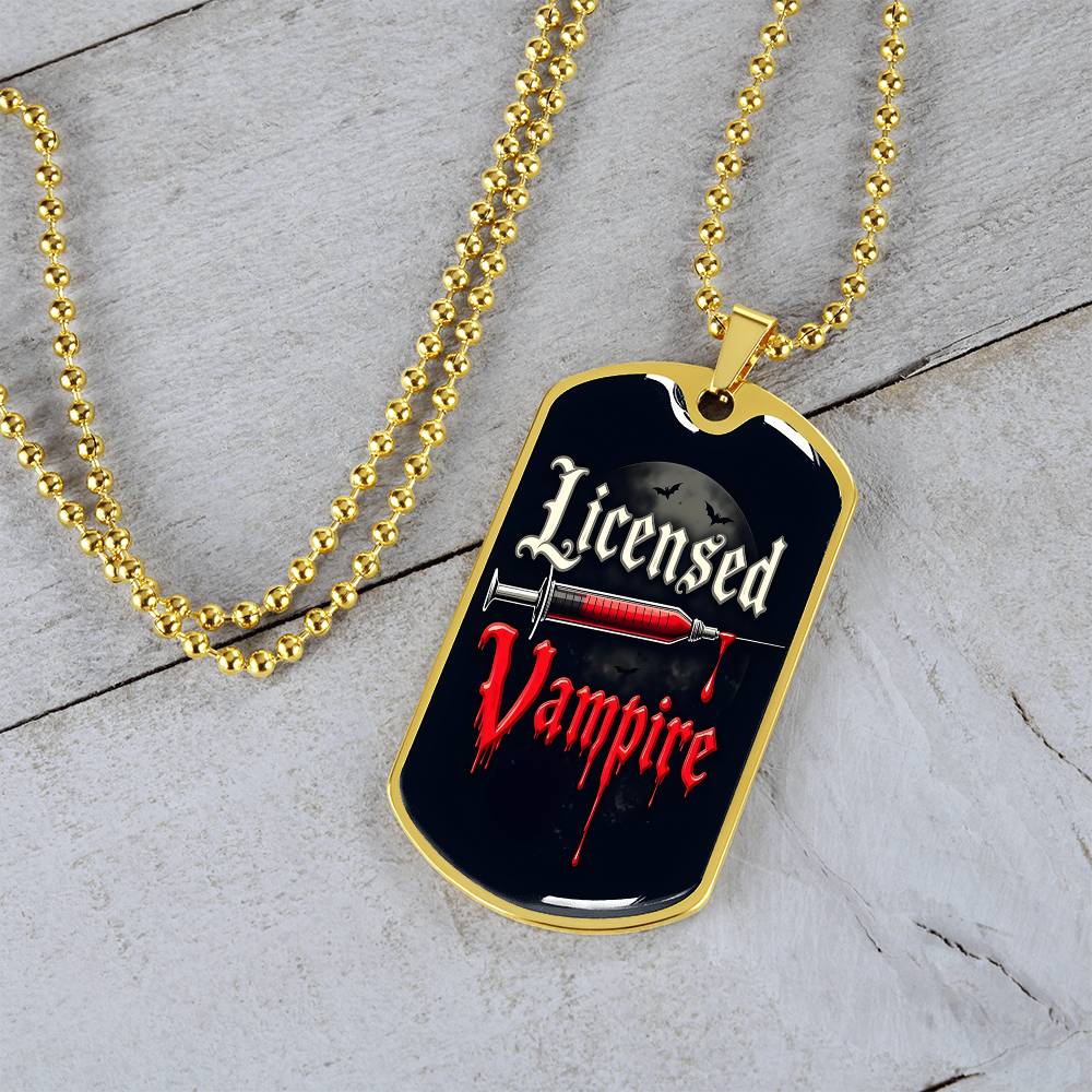 Licensed Vampire Phlebotomist Nurse Necklace Stainless Steel or 18k Gold Dog Tag 24"-Express Your Love Gifts