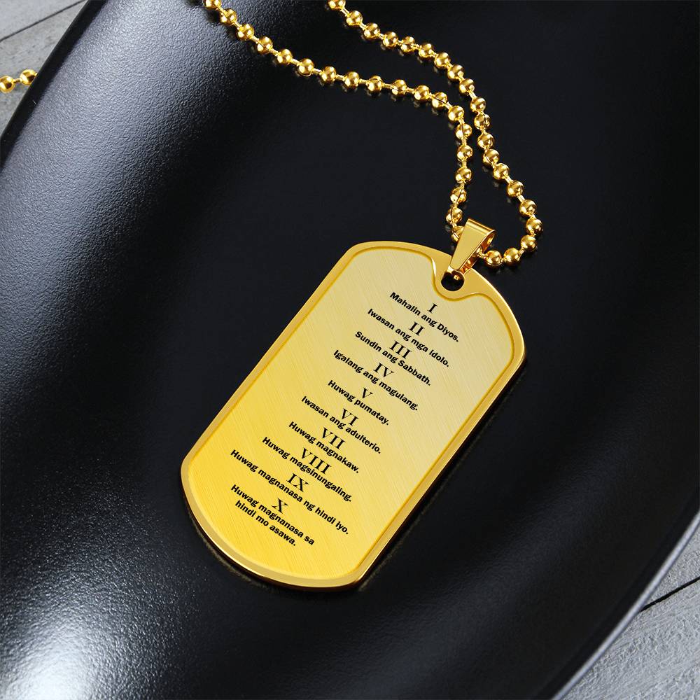 Ten Commandments Tagalog Sampung Utos Necklace Dog Tag Stainless Steel or 18k Gold w 24" Chain-Express Your Love Gifts