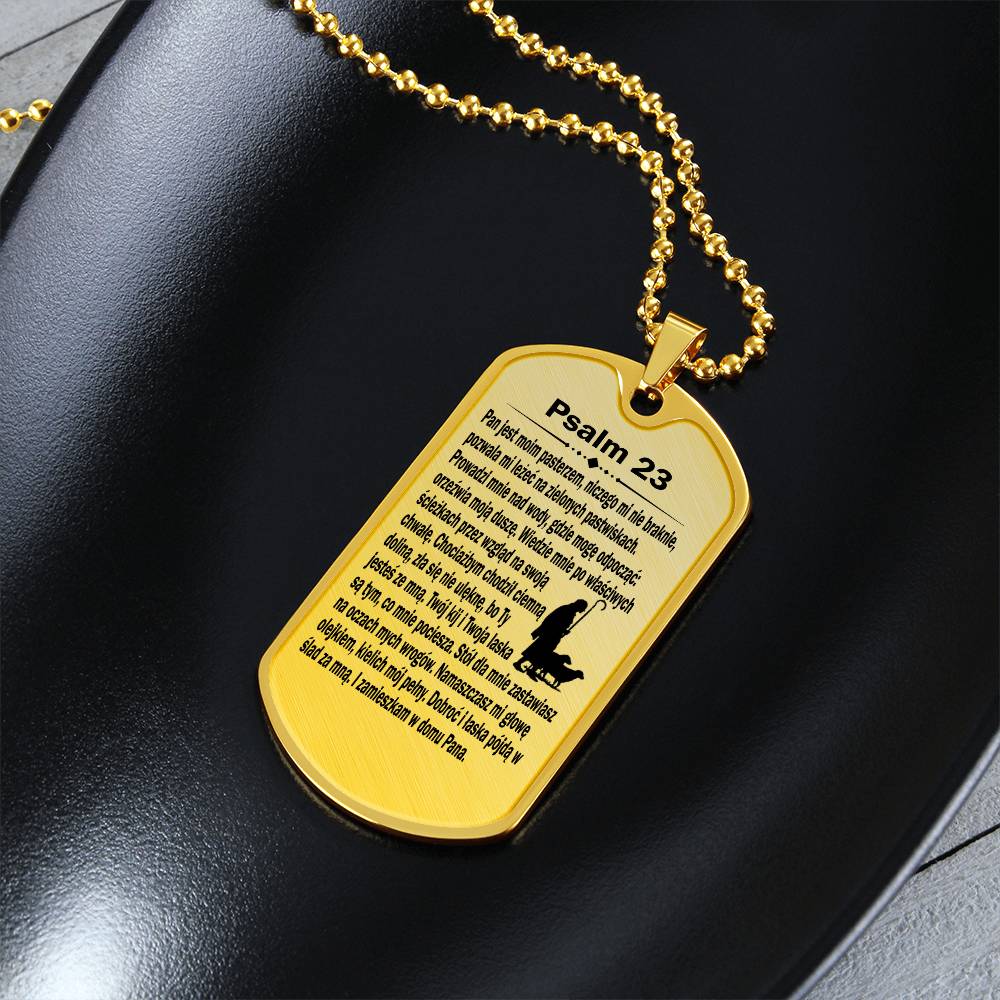 Psalm 23 Polish Psalm Dawida Necklace Dog Tag Stainless Steel or 18k Gold w 24" Chain-Express Your Love Gifts