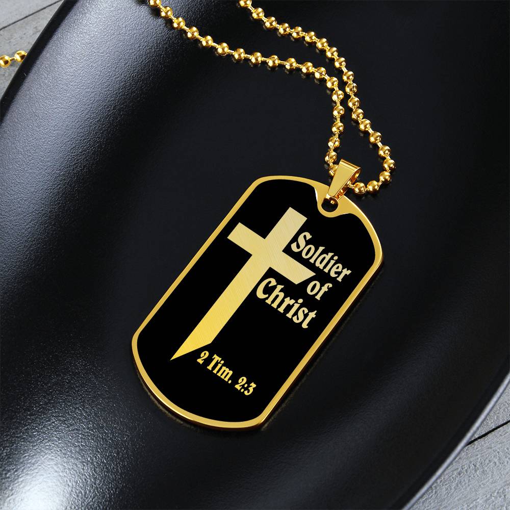 Soldier of Christ 2 Tim 2 3 Necklace Dog Tag Stainless Steel or 18k Gold w 24" Chain-Express Your Love Gifts