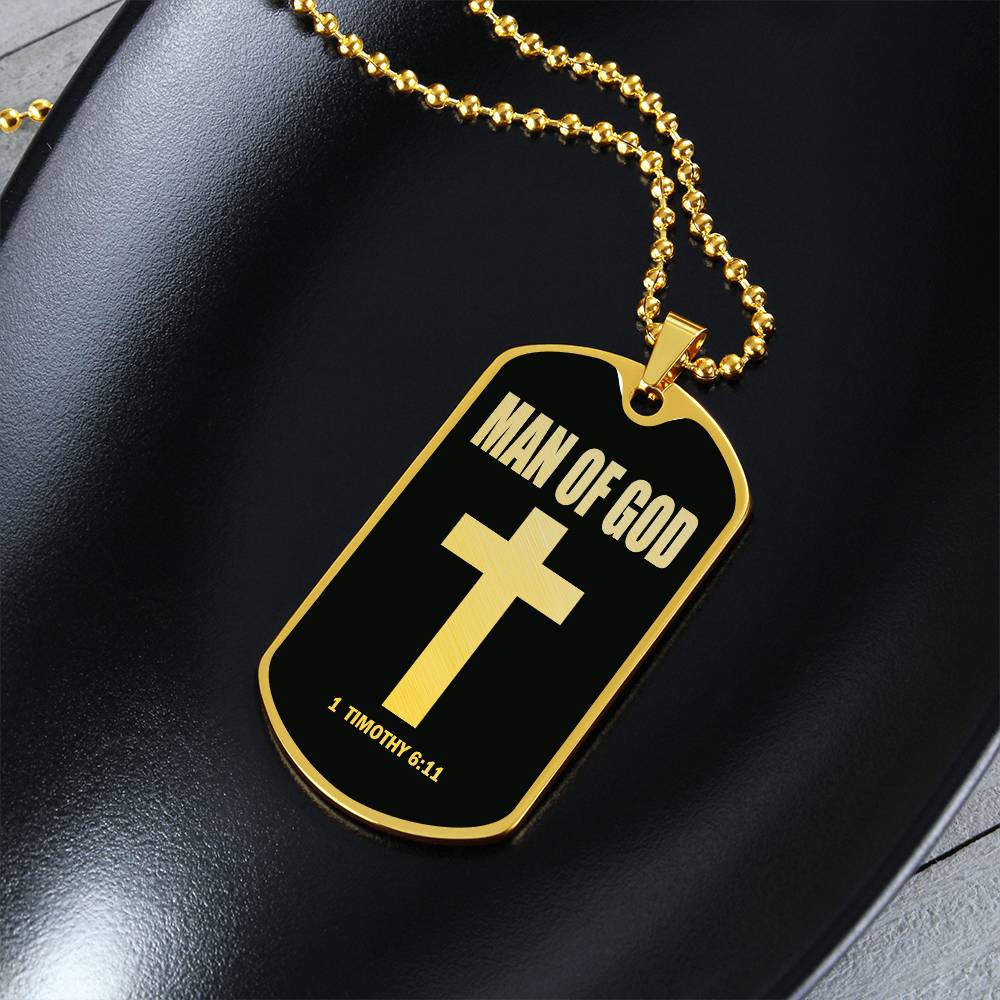 Man of God 1 Timothy 6 Necklace Dog Tag Stainless Steel or 18k Gold w 24" Chain-Express Your Love Gifts
