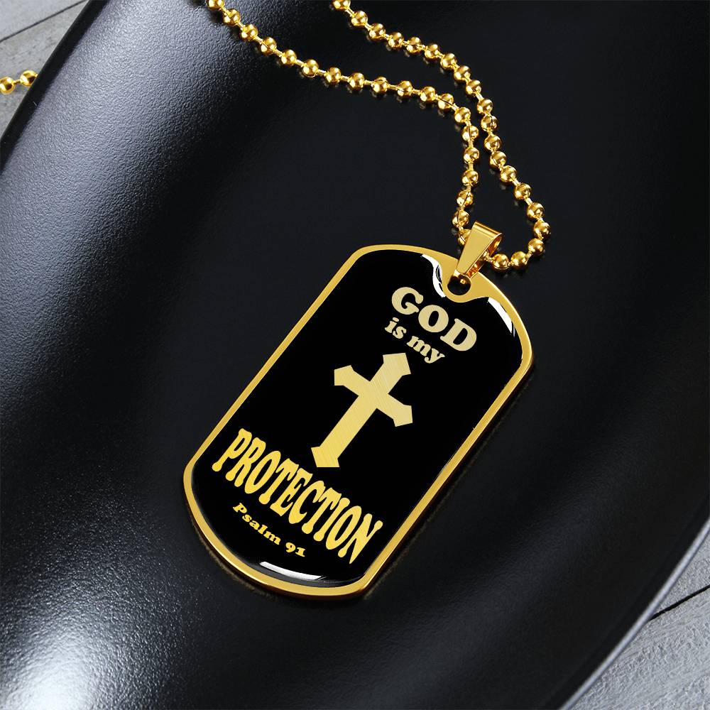 God is My Protection Psalm 91 Necklace Dog Tag Stainless Steel or 18k Gold w 24" Chain-Express Your Love Gifts