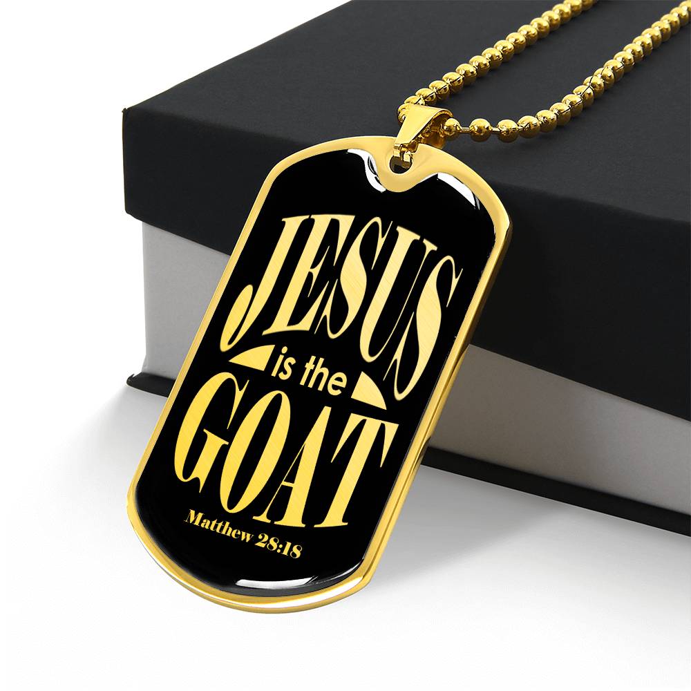 Jesus is the GOAT Matthew 28:18 Necklace Dog Tag Stainless Steel or 18k Gold w 24" Chain-Express Your Love Gifts