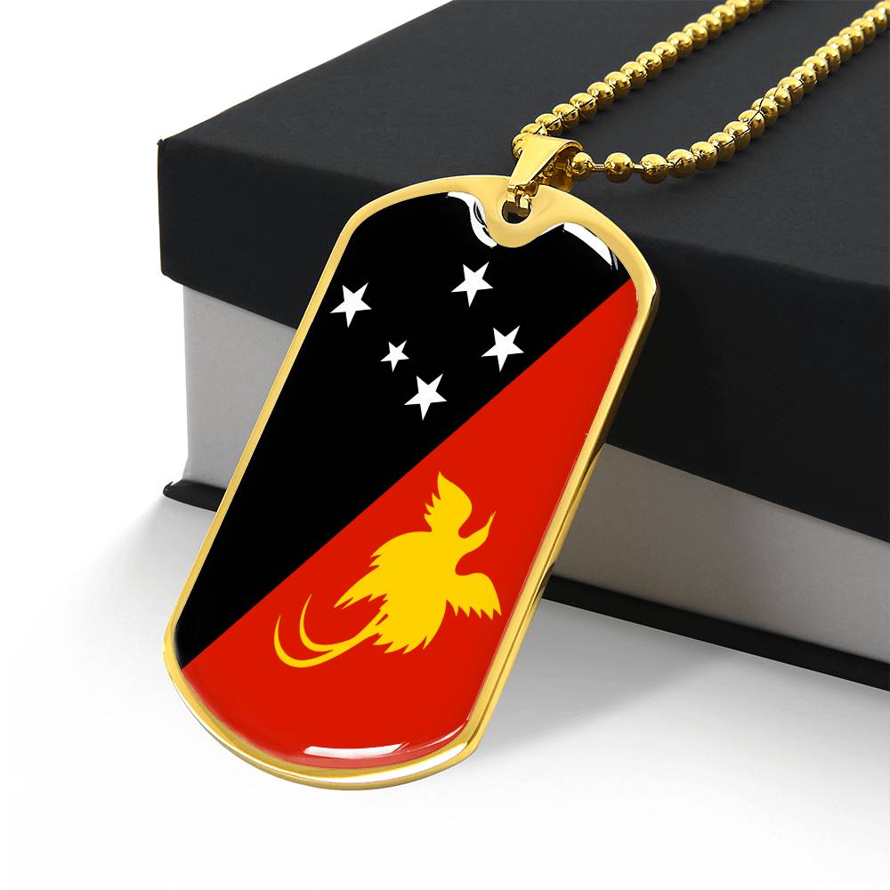 Papua New Guinea Flag Dog Tag Necklace Stainless Steel or 18k Gold Dog Tag 24"-Express Your Love Gifts