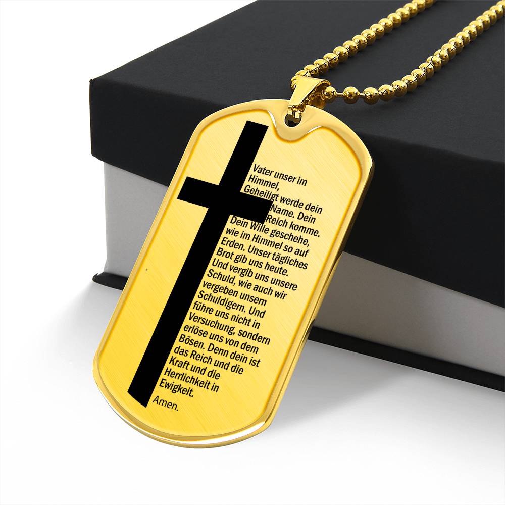 Lord's Prayer German Vater Unser Necklace Dog Tag Stainless Steel or 18k Gold w 24" Chain-Express Your Love Gifts