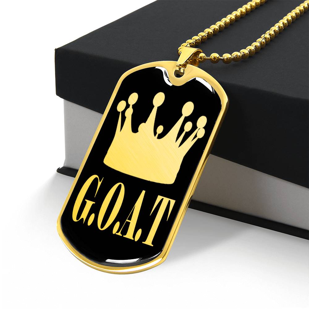 GOAT Greatest of All Time Necklace Dog Tag Stainless Steel or 18k Gold w 24"Chain-Express Your Love Gifts