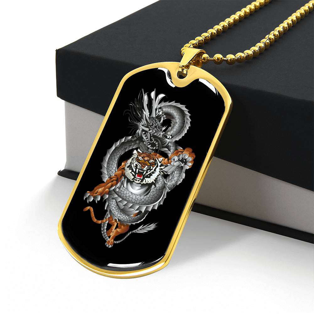 Tiger Dragon Yin Yang Necklace Dog Tag Stainless Steel or 18k Gold w 24" Chain-Express Your Love Gifts