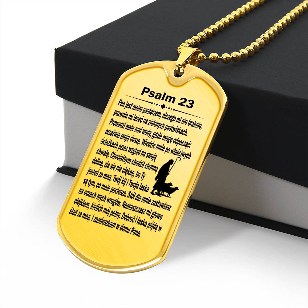 Psalm 23 Polish Psalm Dawida Necklace Dog Tag Stainless Steel or 18k Gold w 24" Chain-Express Your Love Gifts